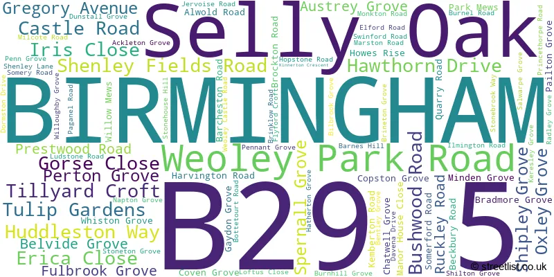 A word cloud for the B29 5 postcode